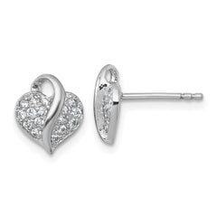 Sterling Silver Rhodium-plated Polished Pave CZ Heart Childrens Post Earrings