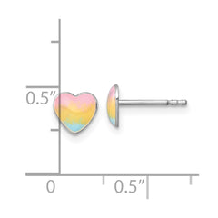 Sterling Silver Madi K Rhodium-plated Enameled Pastel Rainbow Heart Childrens Post Earrings