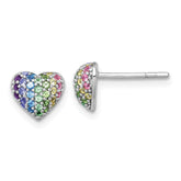Sterling Silver Rhodium-plated Polished Rainbow Nano Crystals Heart Shape Childrens Post Earrings