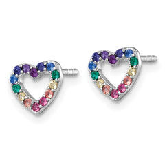 Sterling Silver Rhodium-plated Polished Rainbow Nano Crystals Open Heart Shape Childrens Post Earrings