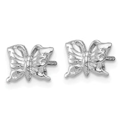 Sterling Silver Madi K Rhodium-plated Polished and Textured Butterfly Childrens Post Earrings