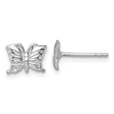 Sterling Silver Madi K Rhodium-plated Polished and Textured Butterfly Childrens Post Earrings