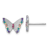 Sterling Silver Rhodium-plated Polished Rainbow Nano Crystals Butterfly Childrens Post Earrings