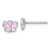Sterling Silver Madi K Rhodium-plated Enameled Pink Butterfly Childrens Post Earrings
