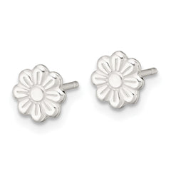 Sterling Silver Polished and Grooved Flower Childrens Post Earrings