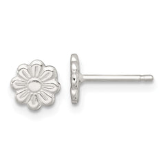 Sterling Silver Polished and Grooved Flower Childrens Post Earrings