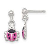 Sterling Silver Polished Pink and Black Enameled Ladybug Dangle Childrens Post Earrings