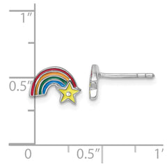 Sterling Silver Rhodium-plated Children's Multicolor Enamel Rainbow with Star Post Earrings