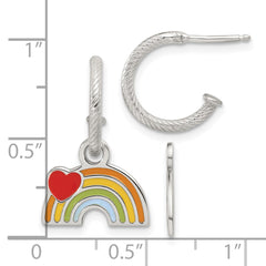Sterling Silver Polished Grooved Enameled Heart on Rainbow Dangle Childrens C-Hoop Post Earrings
