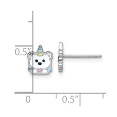 Sterling Silver Rhodium-plated Polished White and Rainbow Enamel Unicorn Polar Bear Childrens Post Earrings