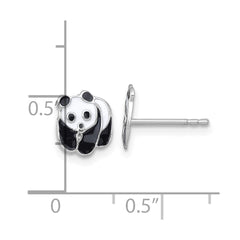 Sterling Silver Madi K Rhodium-plated Enameled Black And White Panda Childrens Post Earrings