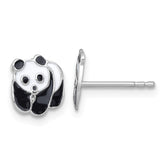 Sterling Silver Madi K Rhodium-plated Enameled Black And White Panda Childrens Post Earrings