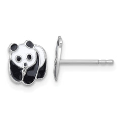 Sterling Silver Madi K Rhodium-plated Enameled Black And White Panda Childrens Post Earrings