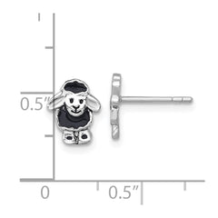 Sterling Silver Rhodium-plated Polished with Black Enamel Sheep Post Earrings