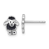 Sterling Silver Rhodium-plated Polished with Black Enamel Sheep Post Earrings