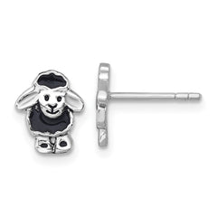 Sterling Silver Rhodium-plated Polished with Black Enamel Sheep Post Earrings