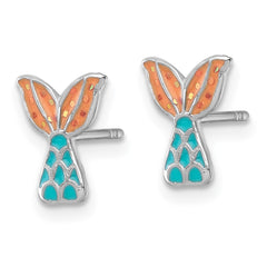 Sterling Silver Madi K Rhodium-plated Enameled Mermaid Tail Childrens Post Earrings