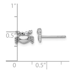 Sterling Silver Rhodium-plated Polished Black Enamel and White CZ Crab Childrens Post Earrings
