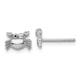 Sterling Silver Rhodium-plated Polished Black Enamel and White CZ Crab Childrens Post Earrings