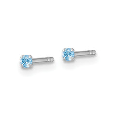 Sterling Silver Madi K Rhodium-plated 2.00mm Blue CZ Childrens Stud Post Earrings
