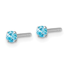 Sterling Silver Madi K Rhodium-plated 3.00mm Blue CZ Childrens Stud Post Earrings
