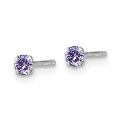 Sterling Silver Madi K Rhodium-plated 3.00mm Purple CZ Childrens Stud Post Earrings