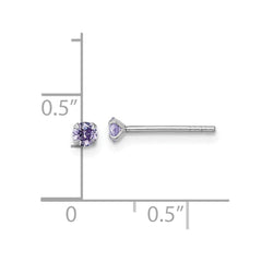 Sterling Silver Madi K Rhodium-plated 3.00mm Purple CZ Childrens Stud Post Earrings