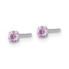 Sterling Silver Madi K Rhodium-plated 3.00mm Pink CZ Childrens Stud Post Earrings