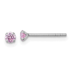 Sterling Silver Madi K Rhodium-plated 3.00mm Pink CZ Childrens Stud Post Earrings