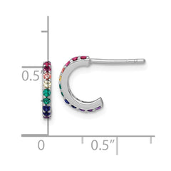 Sterling Silver Rhodium-plated Polished Rainbow Nano Crystals Childrens J-Hoop Post Earrings