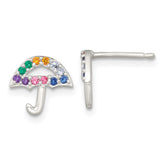 Sterling Silver Polished Multi-color Nano Crystals Umbrella Childrens Post Earrings