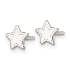 Sterling Silver Polished and Grooved Star Childrens Post Earrings