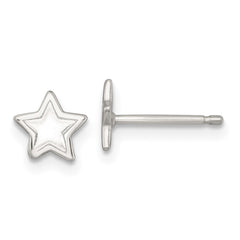 Sterling Silver Polished and Grooved Star Childrens Post Earrings