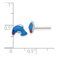 Sterling Silver Polished Blue/Red/Black Enameled Dolphin Childrens Post Earrings