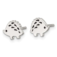 Sterling Silver Polished Black Enameled Porcupine Childrens Post Earrings