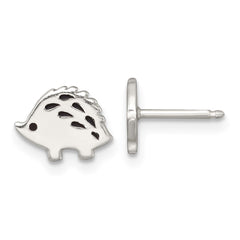 Sterling Silver Polished Black Enameled Porcupine Childrens Post Earrings