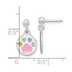 Sterling Silver Polished Enameled Multi-color Heart Pawprint Childrens Post Dangle Earrings