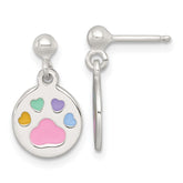 Sterling Silver Polished Enameled Multi-color Heart Pawprint Childrens Post Dangle Earrings