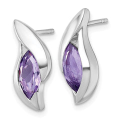 Sterling Silver Rhodium-plated Polished Marquise Amethyst Drop Post Earrings