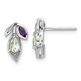 Sterling Silver Rhodium-plated Polished Amethyst and Green Quartz Leaf Post Earrings