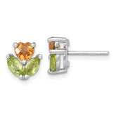 Sterling Silver Rhodium-plated Polished Heart Citrine and Peridot Flower Post Earrings