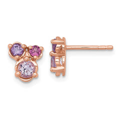 Sterling Silver Rose Gold-plated Polished Round Amethyst, Pink Quartz and Rhodolite Garnet Post Earrings