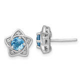 Sterling Silver Rhodium-plated Polished Round Light Swiss Blue and White Topaz Star Post Earrings