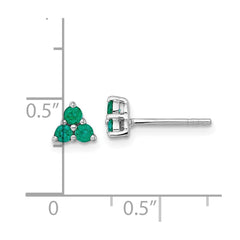 Sterling Silver Rhodium-plated Polished Three Round Emeralds Post Earrings