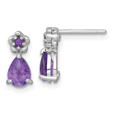 Sterling Silver Rhodium-plated Polished Amethyst Teardrop and Flower Post Earrings