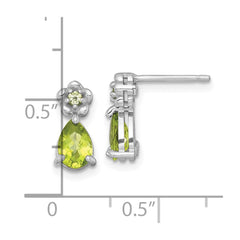 Sterling Silver Rhodium-plated Polished Peridot Teardrop and Flower Post Earrings