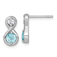 Sterling Silver Rhodium-plated Polished Round Lab Created Paraiba and CZ Infinity Post Earrings