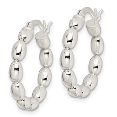 Sterling Silver Polished Beaded Hoop Earrings - 3