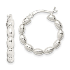 Sterling Silver Polished Beaded Hoop Earrings - 3