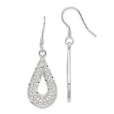 Sterling Silver Polished Textured D/C Filigree Teardrop Dangle Earrings - 2